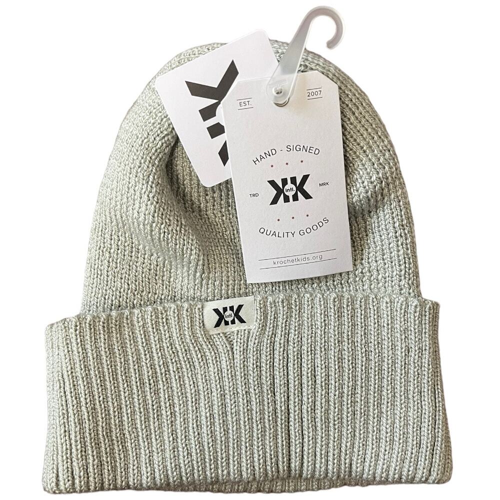 Krochet Kids Handmade Quality Goods light gray fold over beanie NWT